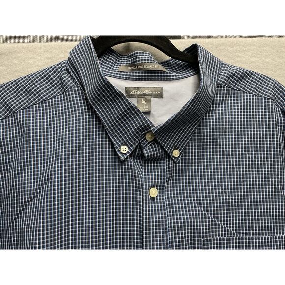 Eddie Bauer Wrinkle Free Shirt Mens 3XL Relaxed Fit Blue Check Travel Office - Picture 6 of 11